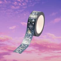 Silver Snake Washi Tape | Snake and Crystal Motif on Black | Gift Wrapping and Craft Tape