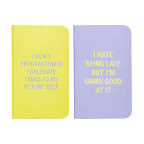 I Don't Procrastinate / I Hate Being Late Note Book Set in Yellow and Lilac