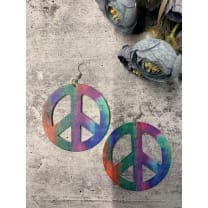 Ultra Large Wood Tie Dye Peace Sign Earrings ✌️