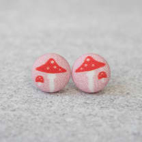 Pink Mushroom Fabric Button Earrings | Handmade in the US