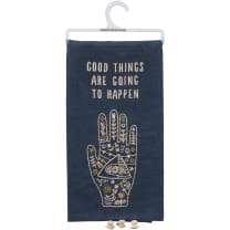 Good Things Are Going To Happen Dish Cloth Towel | Cotton and Linen | Embroidered with Tassels | 20" x 26"