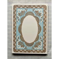 Set of 8 Single Sided Notecards Gold and Blue Ornate Frame