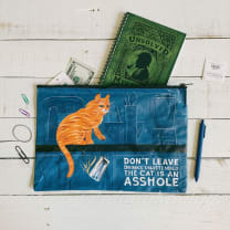 Jumbo Pouch Don't Leave Drinks Unattended Cat Design Recycled Material Jumbo Zipper Folder | 14.25" x 10"