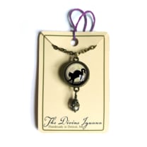 Goth Black Cat on Full Moon Pendant with Bead | Handmade in the US