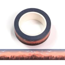 Mountain Horizon Washi Tape | Birds and Pines on Blue and Peach | Gift Wrapping and Craft Tape