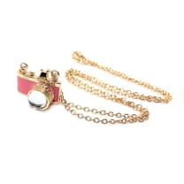 Wanderlust Camera Necklace in Pink and Gold