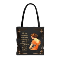 Glass of Champagne and a Billion Dollars Tote Bag in Art Deco Black | 16" x 16" - Color: Black, Size: 16" × 16''