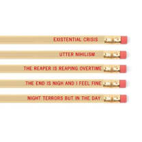 EXISTENTIAL CRISIS Pencil Set | 5 Cedar Pencils | Cream with Blood-Red Foil Stamping