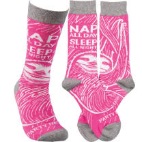 Nap All Day, Sleep All Night, Party Never Sloth Pink Funny Novelty Socks