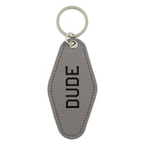 Dude Leather Style Motel Key Tag | Silver Accent Novelty Keychain
