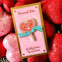 A Sucker For Love Soft Enamel Pin | Heart-Shaped Lollipop with Red Glitter