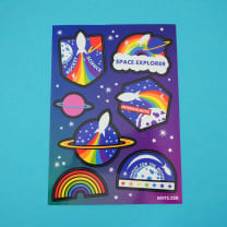 Space Explorer Rainbow Rocket Intergalactic Sticker Sheet