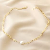 Gold Cable Chain and Pearl Bracelet | Designed in the UK | 14K Gold Plated