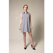 Italian Cotton Blue Stripe Sleeveless Dress