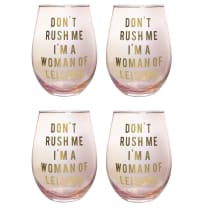 Don't Rush Me, I'm a Woman Of Leisure Stemless Wine Glass in Rose and Gold | 20 0z. | Set of 4