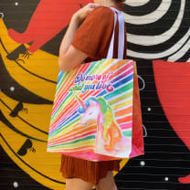 Do More Of What You Love Large Market Tote Bag in '70s-'80s Unicorn Rainbow Design | 15.50" x 15.25" x 6"