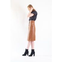 Glossy Brown Vegan Leather Pencil Skirt