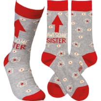 Awesome Sister Socks in Red and Gray