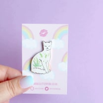 Fern White Cat Enamel Pin