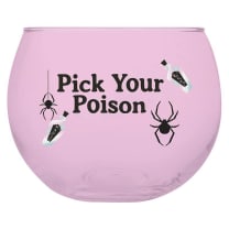 Pick Your Poison Roly Poly Tinted Glass in Pink | 13 oz. | Spooky Goth or Halloween Themed Cup | Pack of 6