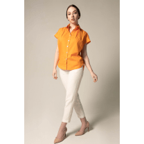 Women's Gather Collar Shirt in Orange