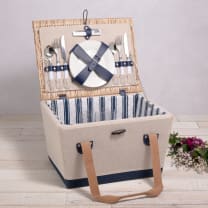 Boardwalk Picnic Basket for 2 - Color: Beige Canvas with Navy Blue Accents