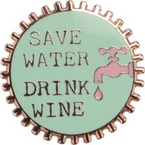 Save Water Drink Wine Pink and Green Enamel Pin on Gift Card