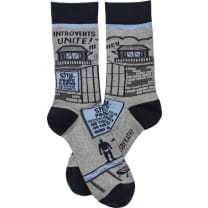 Introverts Unite Black Gray Funny Novelty Socks with Cool Design, Bold/Crazy/Unique Specialty Dress Socks