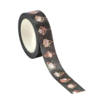 Black Geo Flowers Washi Tape with Rose Gold Accents | Gift Wrapping and Craft Tape