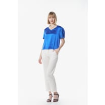 Shining V-Neck Blouse in Blue