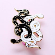 Twisty Snakes Enamel Pin | Black and White Snake Motif