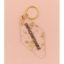 UNFUCKWITHABLE Motel Style Key Tag Keychain in Clear with Gold Leaf