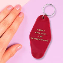 Shiraz Applause and Perimenopause Motel Keychain in Hot Flash Red | Generation X Elder Millennial Humor