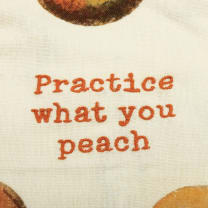 Practice What You Peach Funny Dish Cloth Towel | Cotton and Linen | Embroidered Text | 18" x 28"