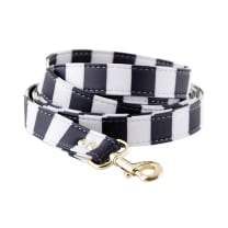 Dog Collar and Leash in Cabana Black and White Stripes | Faux Saffiano Leather