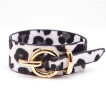 Gold Buckle Faux Leather Cuff Bracelet (5 Color Options) - Color: Snow Leopard