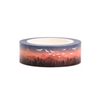 Mountain Horizon Washi Tape | Birds and Pines on Blue and Peach | Gift Wrapping and Craft Tape