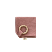 Organic Cotton Burp Cloth with Teether Peach