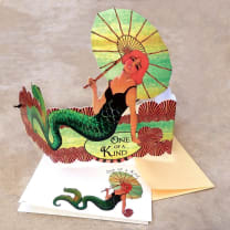 One Of A Kind Greeting Card with Tiara | Vintage Design | Mermaid, Parasol