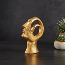 2 Face Gold Statue | Decorative Face Figure |  5" x 2" x 7"