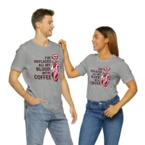 I've Replaced All My Blood With Coffee Jersey Short Sleeve Tee [Multiple Colors and Sizes] - Sizes: XS, Colors: Athletic Heather