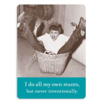 I Do All My Own Stunts Rectangle Magnet | Retro Fridge and Office Magnet