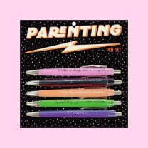 Fun Club Fun Club Parenting Funny Pen Set on Gift Card | Set of 5 | Black Ink | It Takes a Village and a Vineyard, I Love My Ungrateful Children...