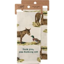 Duck You, You Ducking Ass Dish Cloth Towel | Cotten Linen Novelty Tea Towel | Embroidered Text | 18" x 28"