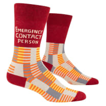 Emergency Contact Person Men's Crew Socks | Funny Text Novelty Socks | BlueQ at GetBullish