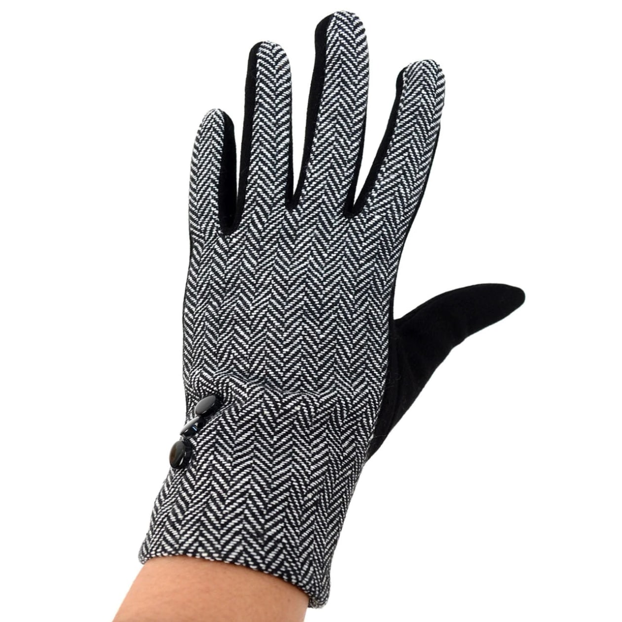 Herringbone Touch Screen Women's Gloves | Glamorous Retro Styling with 3-Button Accent