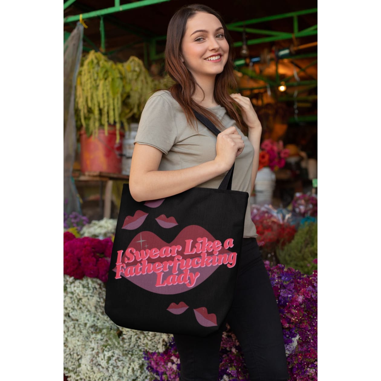 I Swear Like a Fatherf💋cking Lady Tote Bag in Black | 18" x 18"