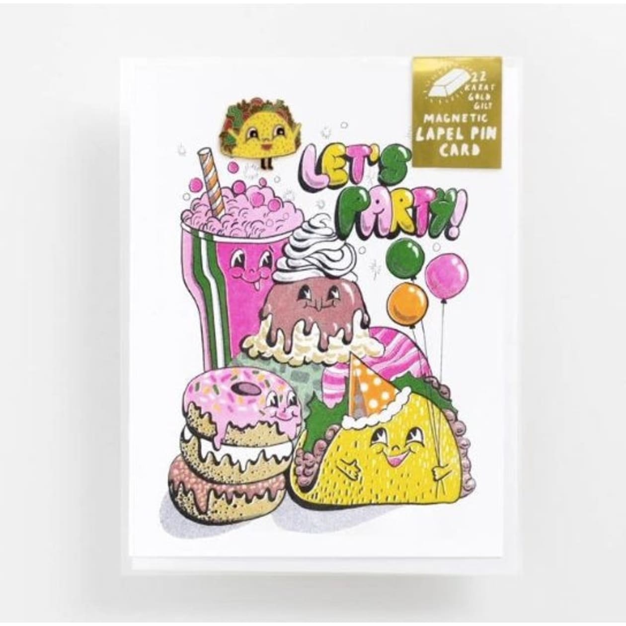 Let's Party! Jolly Taco Enamel Pin on Greeting Card Set