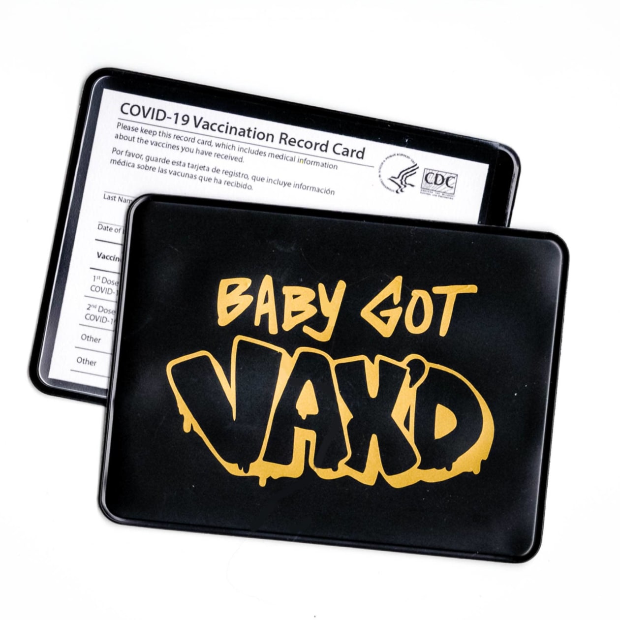 Baby Got Vax'd! Flexible Vinyl Vaccination Card Holder in Blue or Black - Color: Black