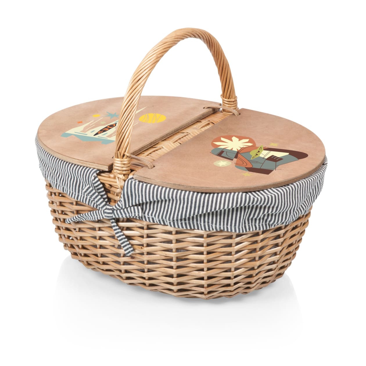 Mandalorian Grogu - Country Picnic Basket - Color: Navy Blue & White Stripe